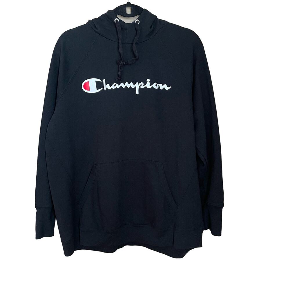 Champion Mens 2XL Classic Pullover Hoodie Black Fleece Logo Sweatshirt